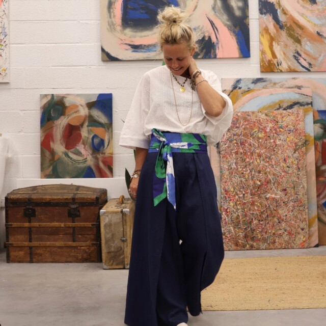 Quintessence - Ceinture Anita  - viscose aquarelle-craie bleu/vert