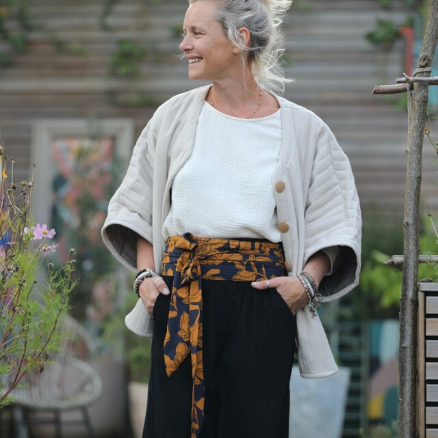 Quintessence - Ceinture Anita  - viscose fleuri marine/camel