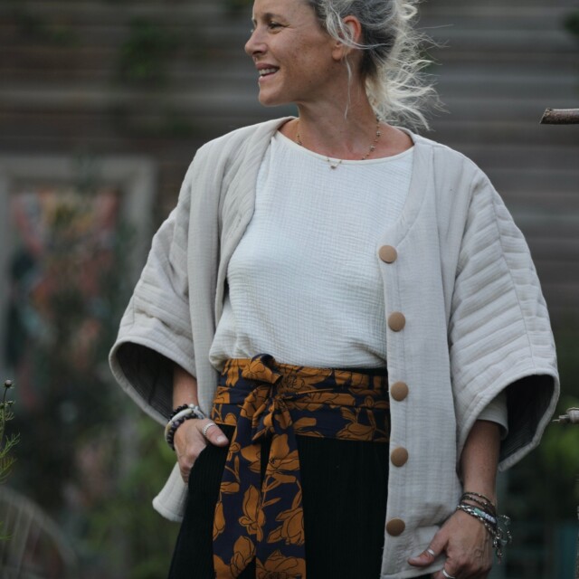 Quintessence - Ceinture Anita  - viscose fleuri marine/camel