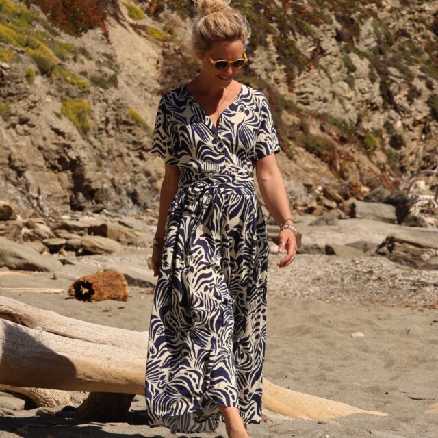 Quintessence - Ceinture Anita  - viscose imprimé Ara bleu/ivoire