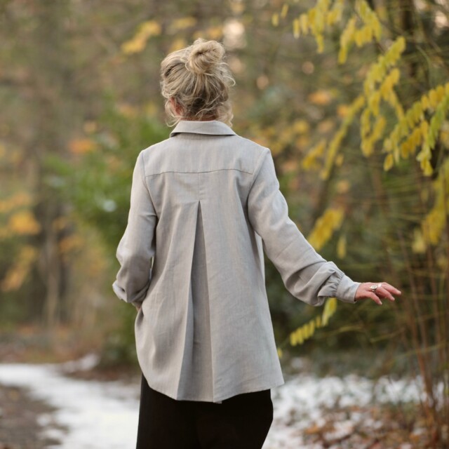 Quintessence - Chemise Caroline - Coton/lin chevron gris clair