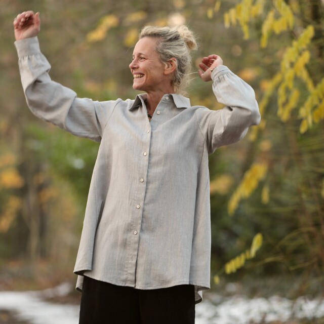 Quintessence - Chemise Caroline - Coton/lin chevron gris clair