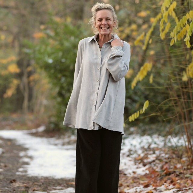 Quintessence - Chemise Caroline - Coton/lin chevron gris clair