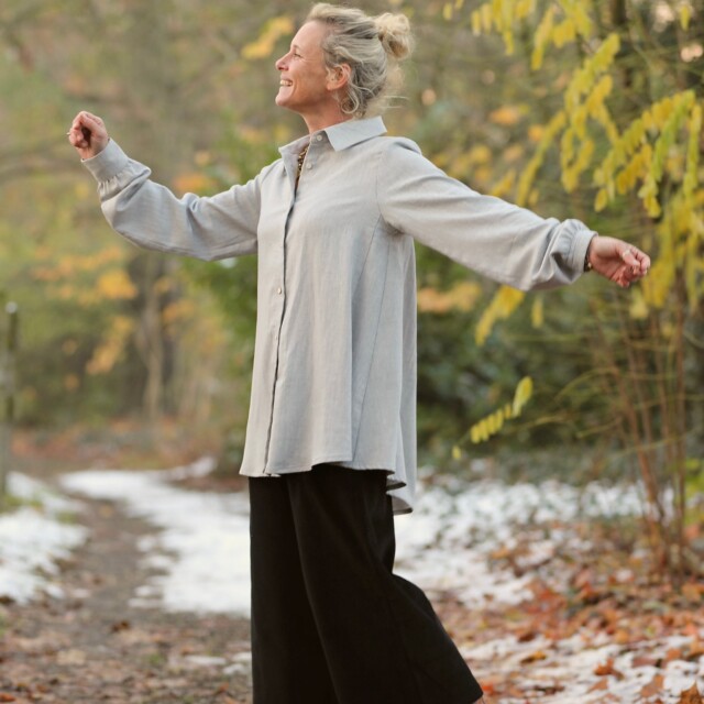 Quintessence - Chemise Caroline - Coton/lin chevron gris clair