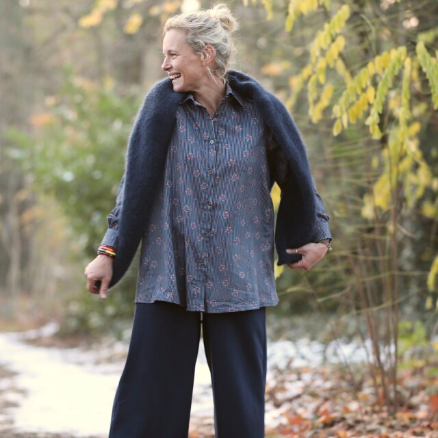 Quintessence - Chemise Caroline - Satin de coton Rayures Botaniques