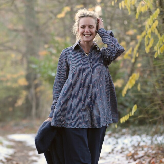 Quintessence - Chemise Caroline - Satin de coton Rayures Botaniques