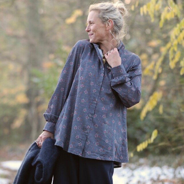 Quintessence - Chemise Caroline – Satin de coton Rayures Botaniques