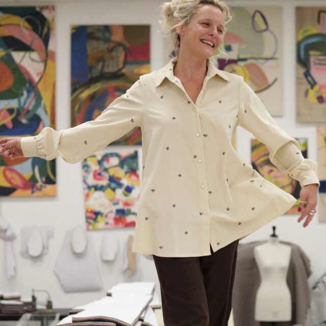 Quintessence - Chemise Caroline - Velours milleraies ivoire fleuri