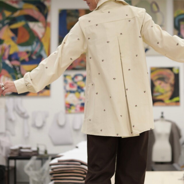 Quintessence - Chemise Caroline - Velours milleraies ivoire fleuri