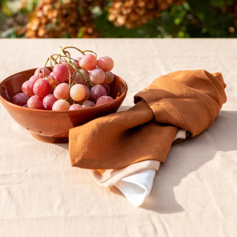 Embrin - Lot de 4 serviettes en lin - Caramel