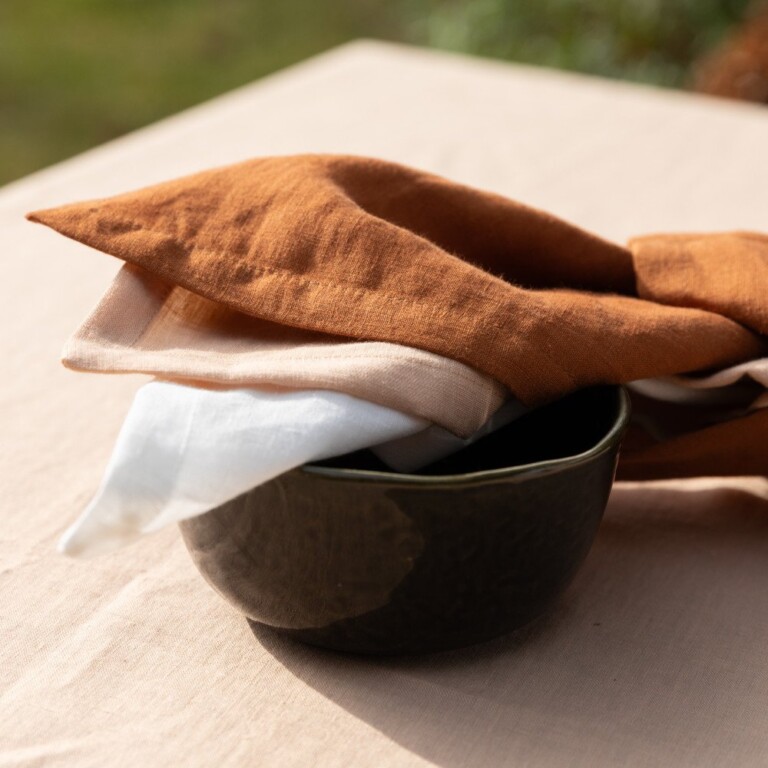 Embrin - Lot de 4 serviettes en lin - Caramel