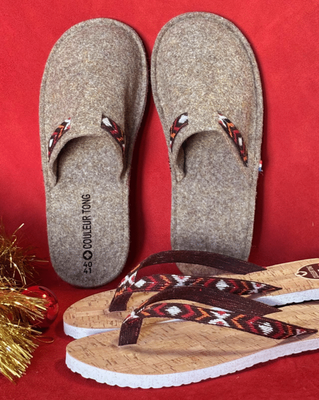 Couleur Tong - Coffret Tongs et Chaussons Made in France – Noël au Soleil – Brun