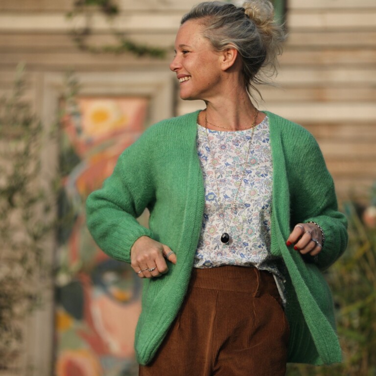 Quintessence - Gilet Augustine vert printemps