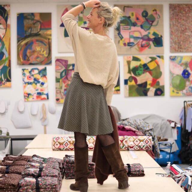 Quintessence - Jupe portefeuille Marie midi - Flanelle tartan ivoire