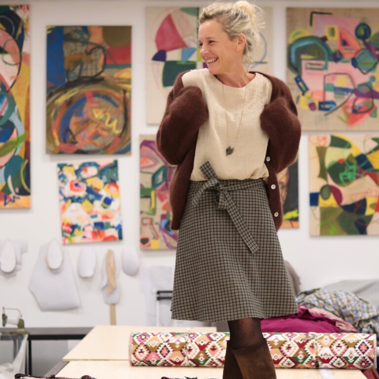 Quintessence - Jupe portefeuille Marie midi - Flanelle tartan ivoire