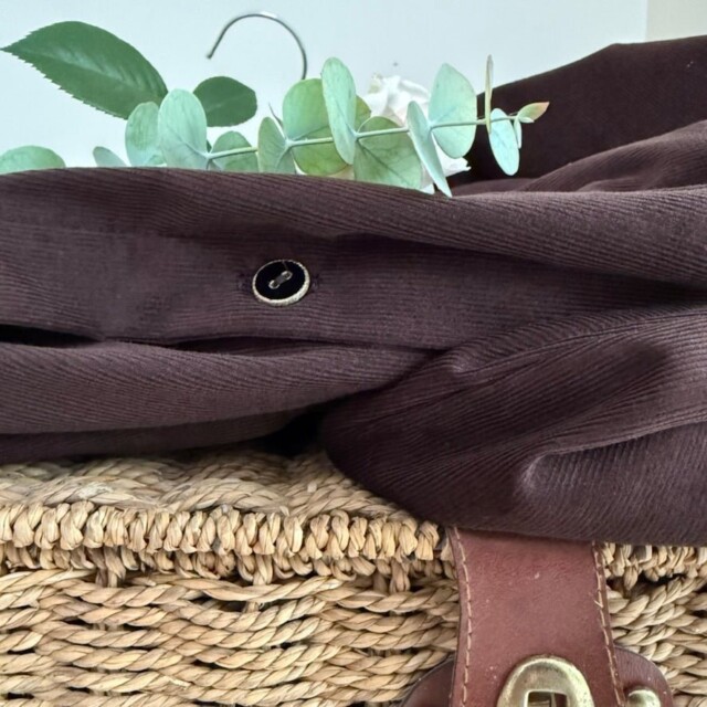 Quintessence - Jupe portefeuille Marie midi - Velours milleraies chocolat