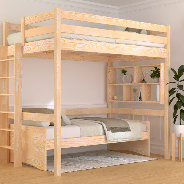 ABC MEUBLES - Lit en hauteur 1 place bois Sylvia 120x190 échelle droite