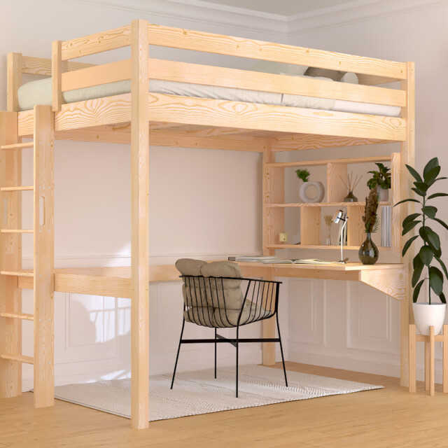 ABC MEUBLES - Lit en hauteur 1 place bois Sylvia 120x190 échelle droite