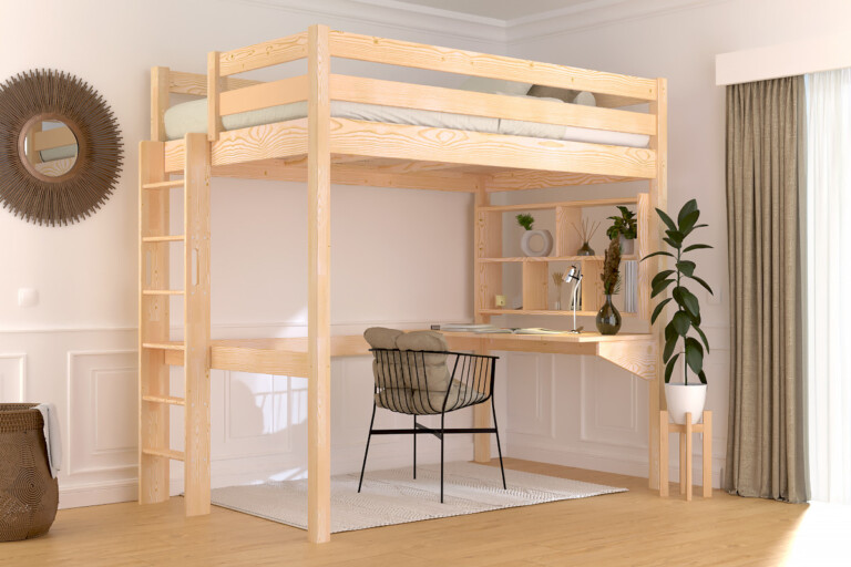 ABC MEUBLES - Lit en hauteur 1 place bois Sylvia 120x190 échelle droite