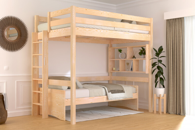 ABC MEUBLES - Lit en hauteur 1 place bois Sylvia 120x200 échelle droite