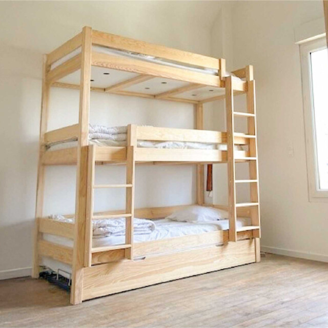 ABC MEUBLES - Lit superposé 4 places 90x190 en bois massif ABC