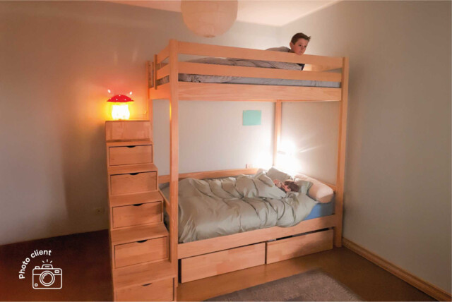 ABC MEUBLES - Lit superposé avec rangement Sylvia 140x200