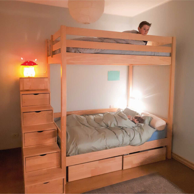 ABC MEUBLES - Lit superposé avec rangement Sylvia 160x200