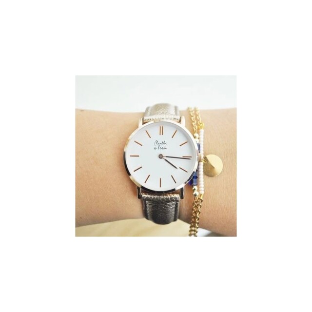 Menthe à l'eau - Montre Femme La Véritable bracelet cuir argenté fond blanc chromée