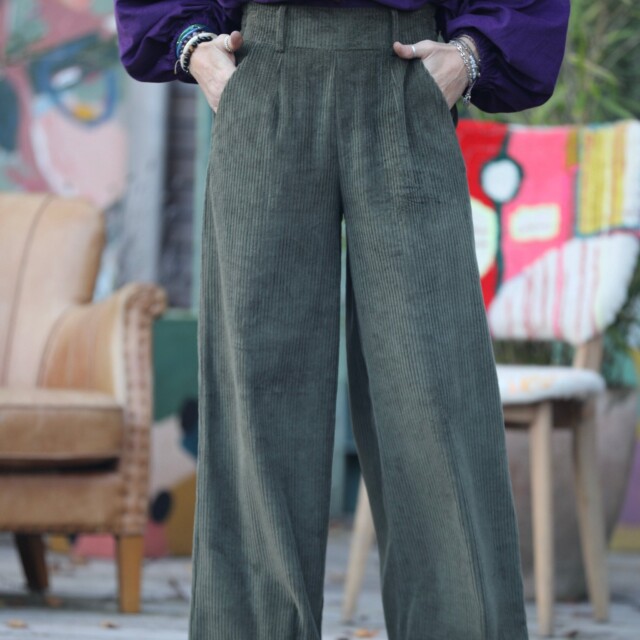 Quintessence - Pantalon Tom - velours côtelé kaki