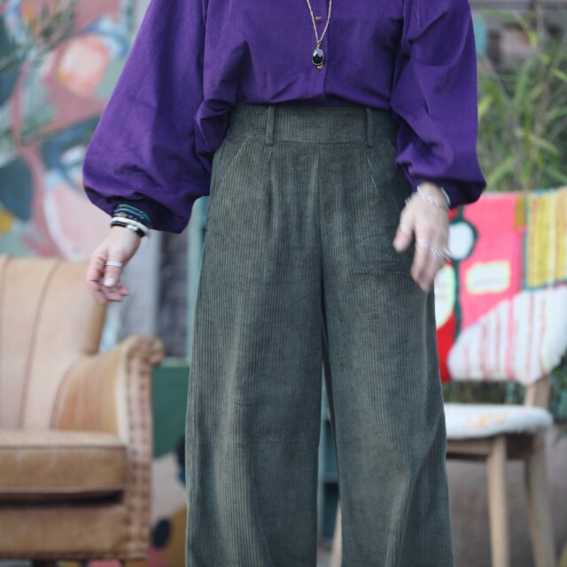 Quintessence - Pantalon Tom - velours côtelé kaki