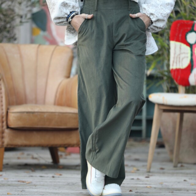 Quintessence - Pantalon Tom - velours milleraies kaki