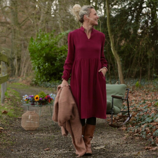 Quintessence - Robe Allegra - double gaze de coton framboise