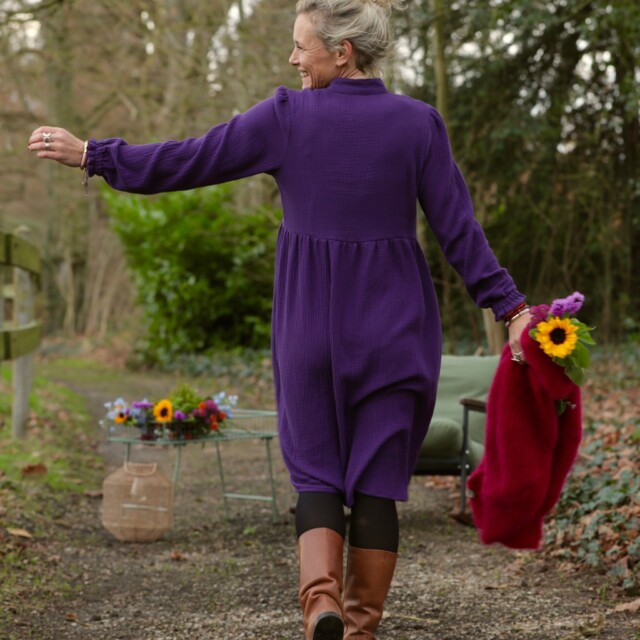 Quintessence - Robe Allegra - double gaze de coton prune