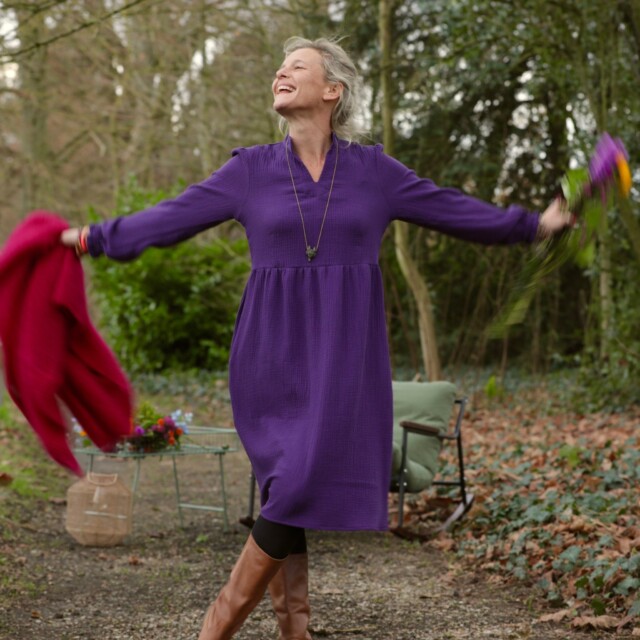 Quintessence - Robe Allegra - double gaze de coton prune