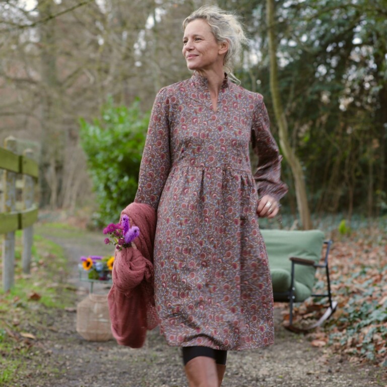 Quintessence - Robe Allegra - Satin de coton fleuri moka