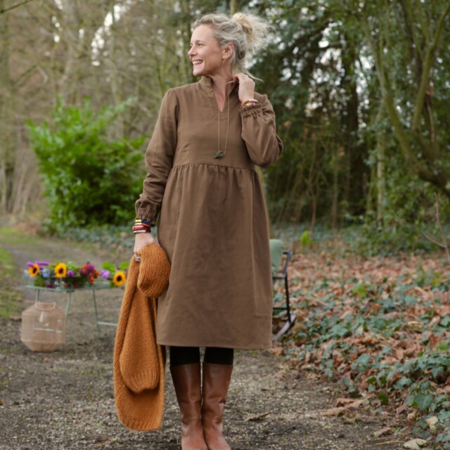 Quintessence - Robe Allegra - Tissage mixte gaze & sergé de coton moka