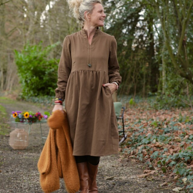 Quintessence - Robe Allegra - Tissage mixte gaze & sergé de coton moka