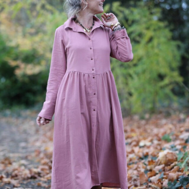 Quintessence - Robe Arlène - Armuré de coton rose boisé