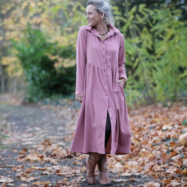 Quintessence - Robe Arlène - Armuré de coton rose boisé