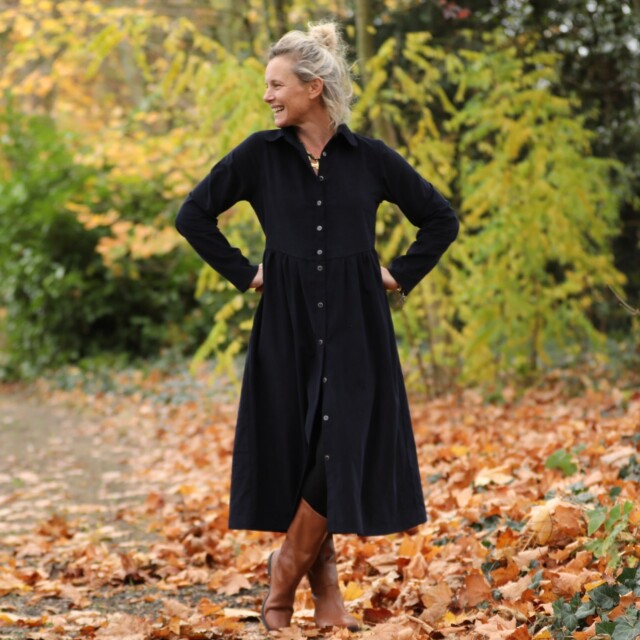 Quintessence - Robe Arlène - Velours milleraies bleu marine