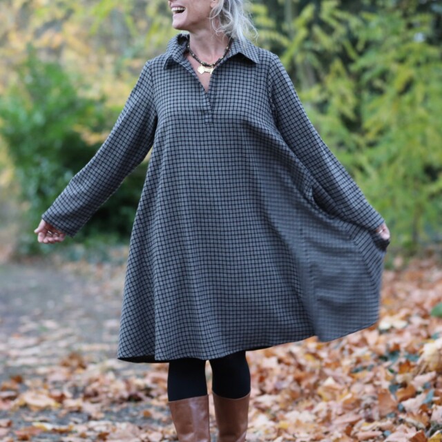 Quintessence - Robe Carole – flanelle de coton à carreaux grisés