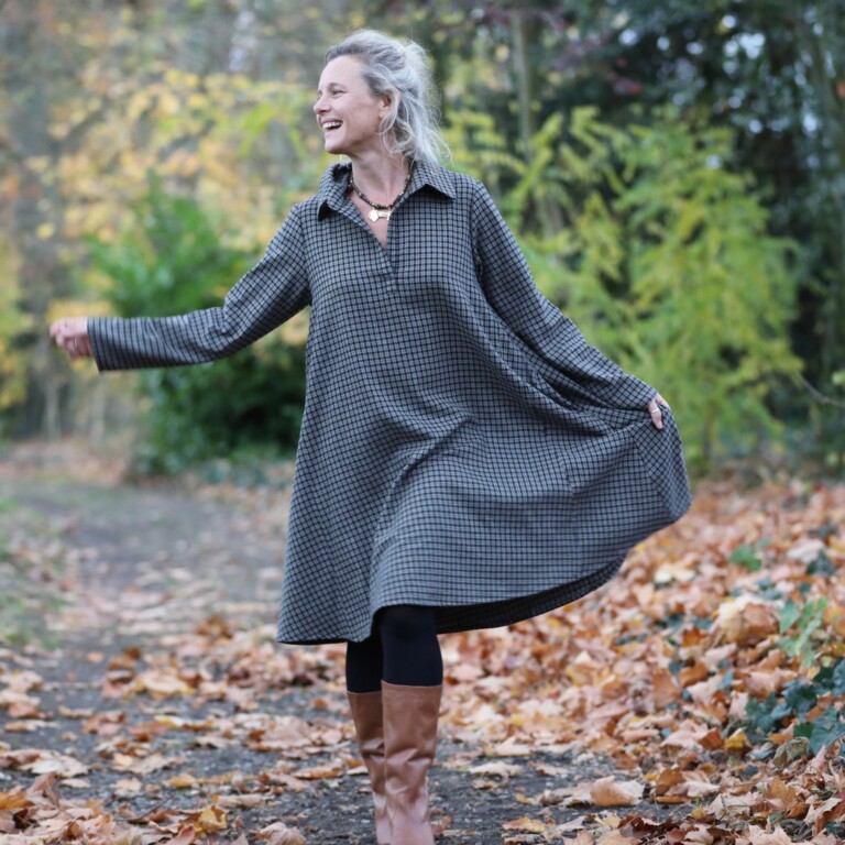 Quintessence - Robe Carole – flanelle de coton à carreaux grisés