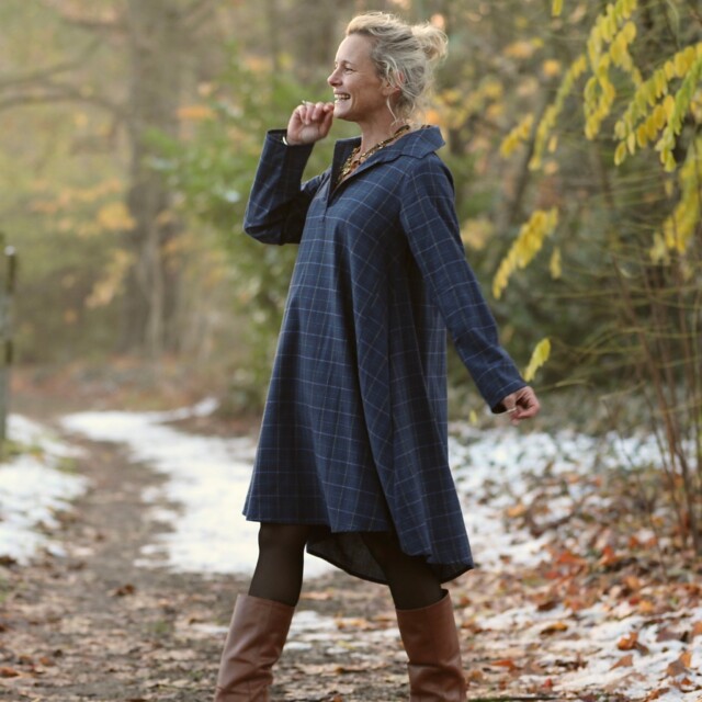 Quintessence - Robe Carole – flanelle de coton tartan bleu