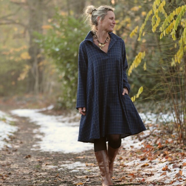 Quintessence - Robe Carole – flanelle de coton tartan bleu