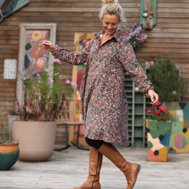 Quintessence - Robe Carole – Velours milleraies fleuri champêtre