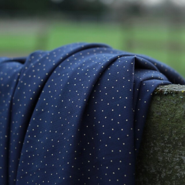 Quintessence - Robe Edonie coupe midi - Armuré marine/pois dorés