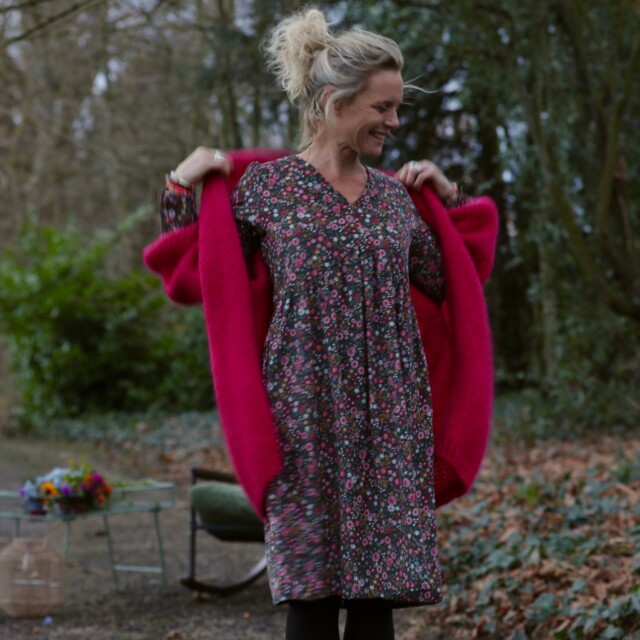 Quintessence - Robe Edonie coupe midi - Velours milleraies champêtre