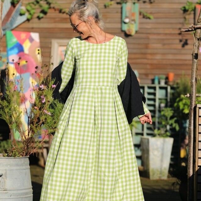 Quintessence - Robe Louisa – carreaux de coton vert anis