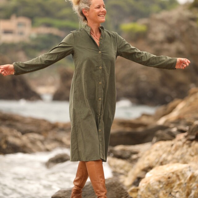 Quintessence - Robe Yuna - velours milleraies kaki