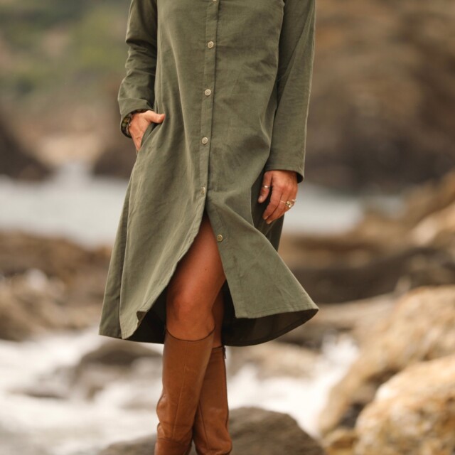 Quintessence - Robe Yuna - velours milleraies kaki